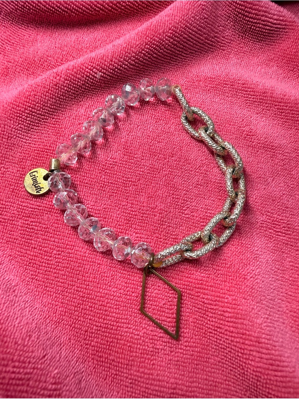 Erimish Clear Crystal Bead & Silver-Textured Chain Bracelet with Gold Accents